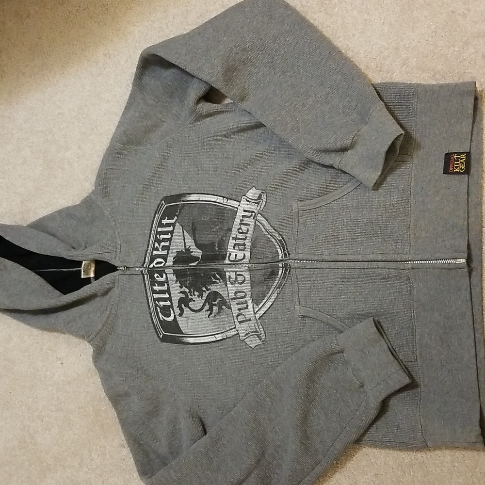 Unisex Tilted Kilt Grey Wafflw Knit Zipup Hoodie
